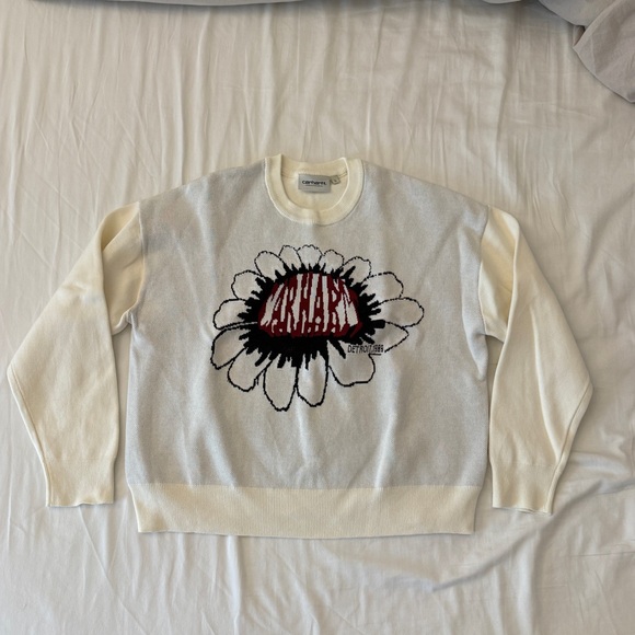 Carhartt WIP Sweaters - Carhartt WIP Cream Crewneck Sweater with Red & Black Floral Graphic